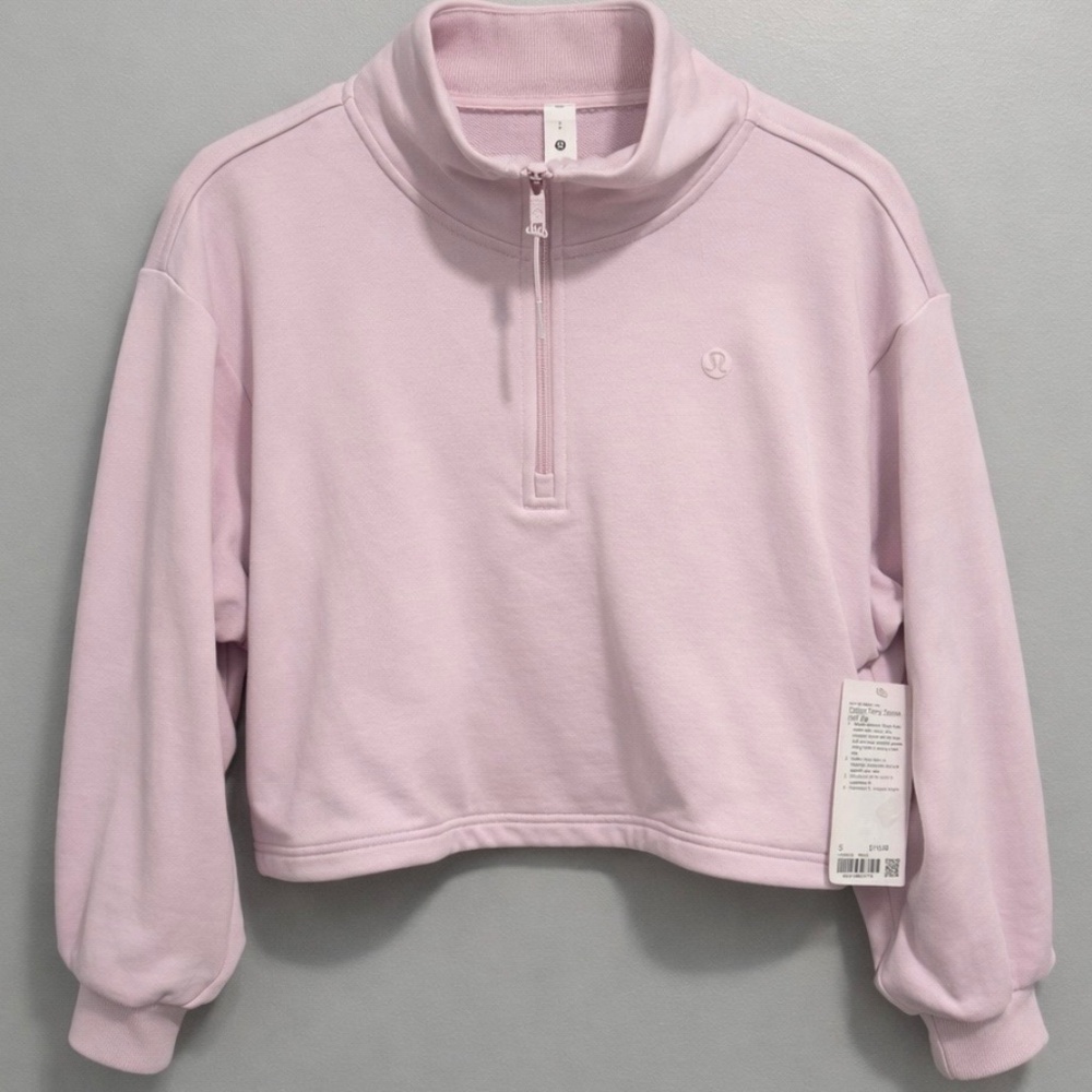 Lululemon Cotton Terry Tennis Half Zip Cropped Pullover Pink NWT Size S